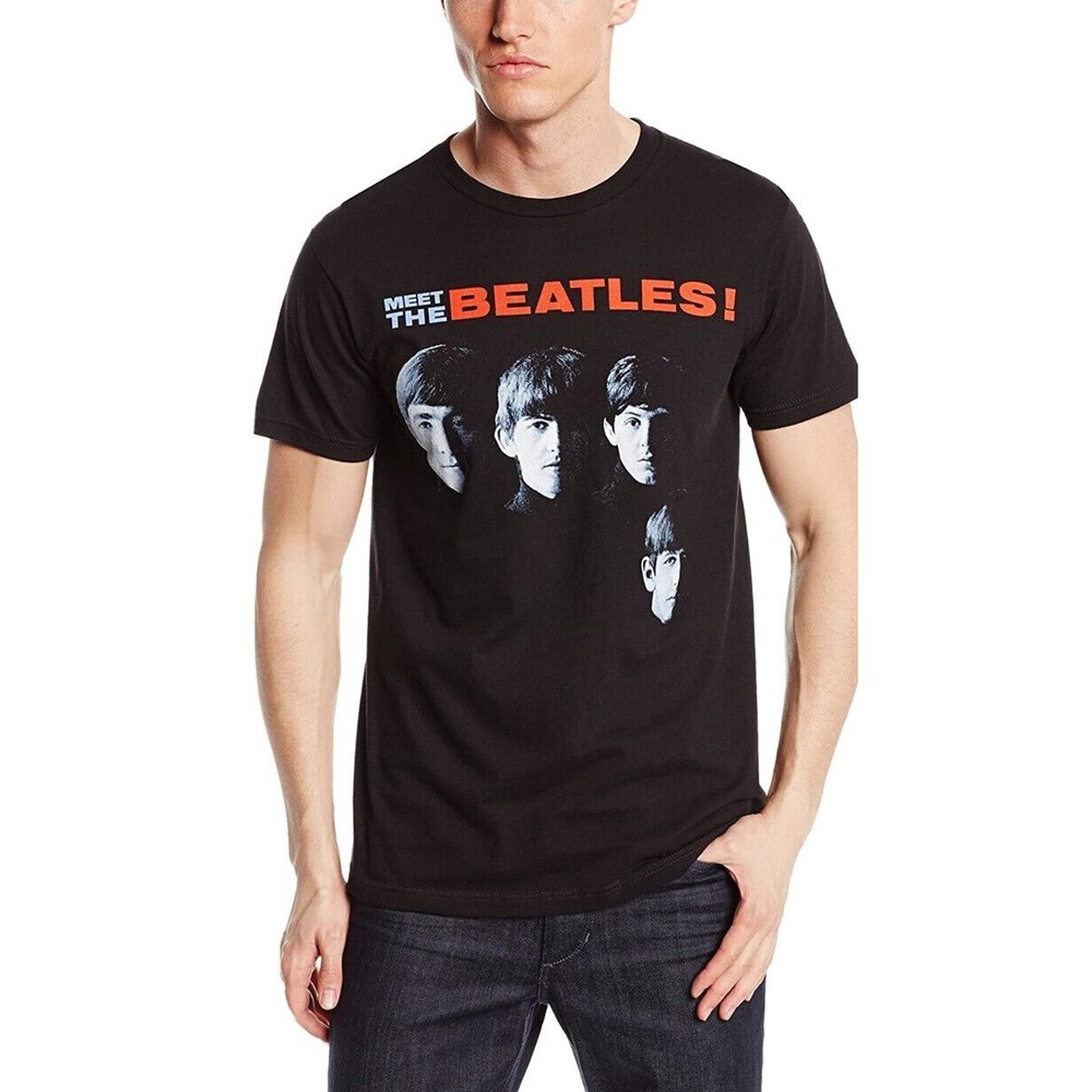 Meet The Beatles Tee Big Mens T-shirt 5X Black Band T-shirt Husky Shirt NEW Rare